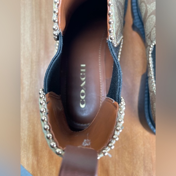 Coach Women Levy Leather and Canvas Signature Lug Boot Khaki/Black Size 8 - Picture 9 of 16